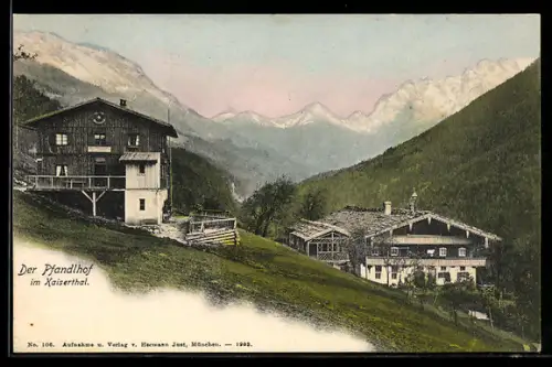 AK Ebbs, Pfandlhof im Kaiserthal, Gehöfte und Bergpanorama