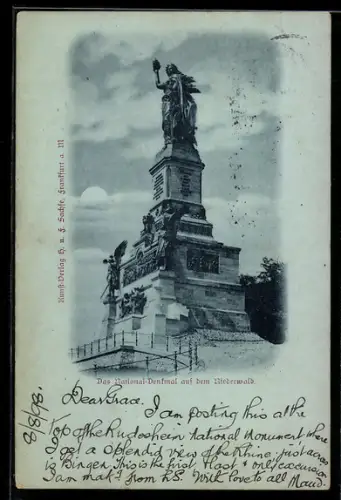 Mondschein-AK National-Denkmal auf dem Niederwald