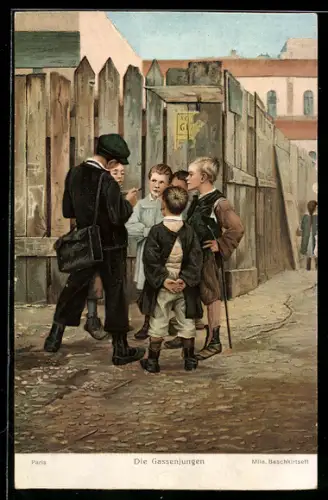 Künstler-AK Paris, Die Gassenjungen, Strassenszene