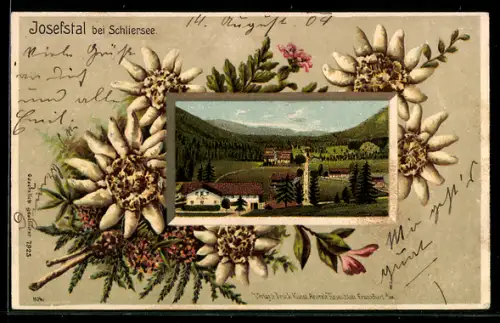 Passepartout-Lithographie Josefstal, Panorama der Ortschaft