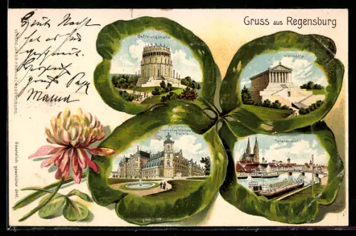 Passepartout-Lithographie Regensburg, Befreiungshalle, Walhalla, Totalansicht