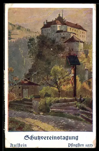 Künstler-AK Kufstein, Schutzvereinszagung Pfingsten 1925, Schloss auf Fels