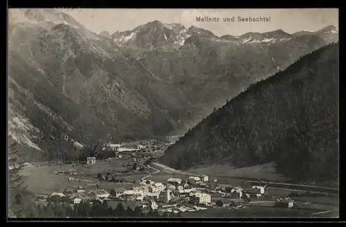 AK Mallnitz, Seebachtal mit Ort und Bergpanorama