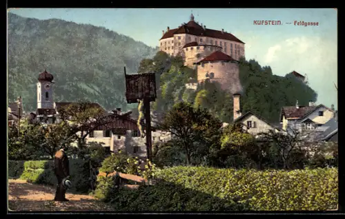 AK Kufstein, Feldgasse mit Festung