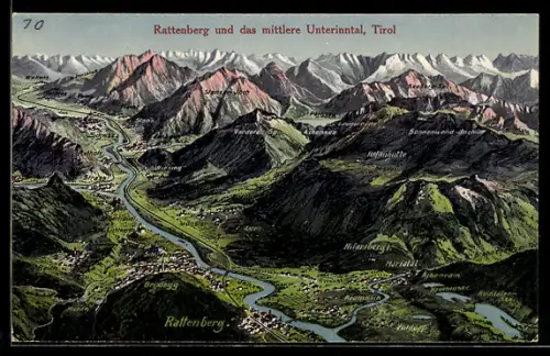 AK Rattenberg /Tirol, Panorama mit mittlerem Unterinntal, Mariatal, Achensee