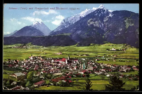 AK Schwaz /Tirol, Panorama mit Vomperloch und Hochnissl