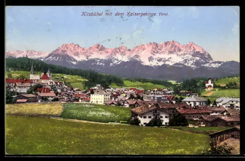 AK Kitzbühel /Tirol, Panorama mit dem Kaisergebirge