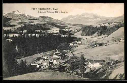 AK Fieberbrunn /Tirol, Ortschaft Walchau, Panorama mit Gebirgszug