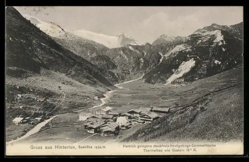 AK Hintertux, Panorama mit Tal und Bergdorf
