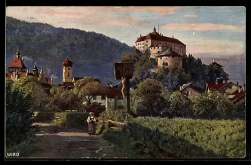 AK Kufstein, Panorama mit Festung und Kirche