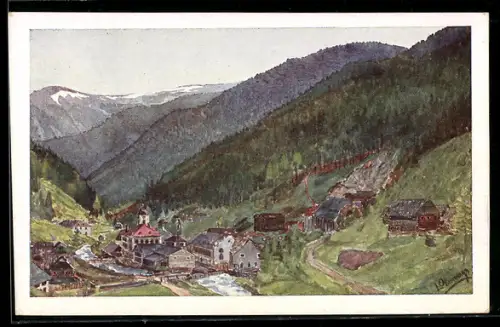 Künstler-AK Turrach, Panorama aus der Vogelschau