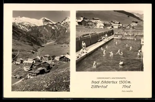 AK Bad Hintertux /Zillertal, Panorama mit Freibad