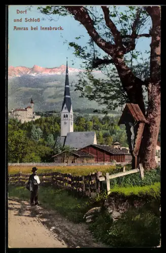 AK Amras bei Innsbruck, Ort und Schloss