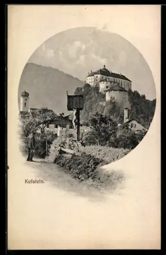AK Kufstein, Panorama mit Festung und Kirche