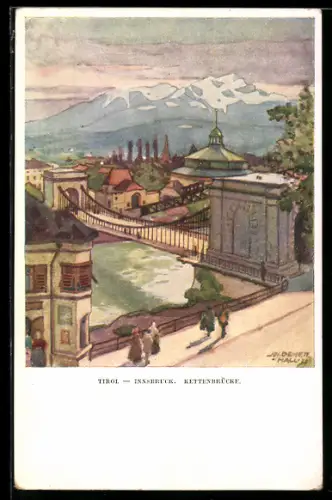 Künstler-AK Innsbruck /Tirol, Blick zur Kettenbrücke