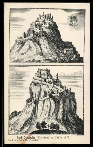 AK Hoch-Osterwitz /Kärnten, Burg auf Felsen nach Merian