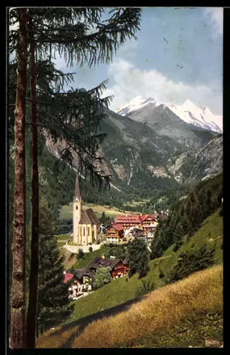 AK Heiligenblut, Kirche und Ort mit Grossglockner-Panorama