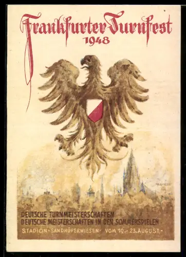 AK Frankfurt a. M., Frankfurter Turnfest 1948, Deutsche Turnmeisterschaften, Stadion Sandhöferwiesen
