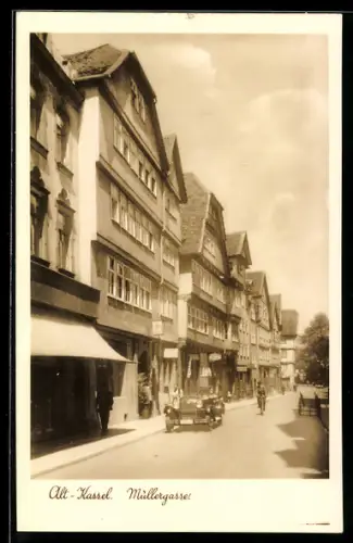 AK Kassel, Strasse Müllergasse mit Geschäften