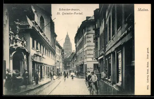 AK Mainz, Partie in der Schusterstrasse mit St. Quintin-Portal