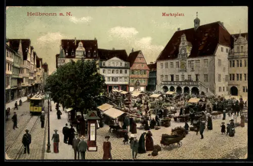 AK Heilbronn, Strassenbahn am Marktplatz