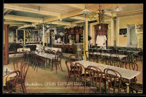 AK Heidelberg, Café Wachter, Innenansicht, Inh. H. Werstein