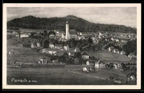 AK Perach am Inn, Gesamtansicht mit Umgebung