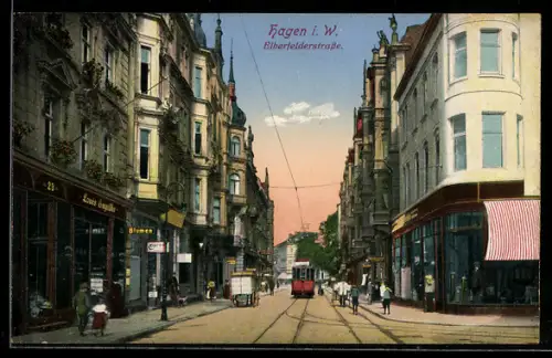 AK Hagen i. W., Elberfelderstrasse mit Strassenbahn