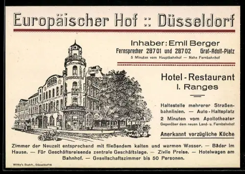 Künstler-AK Düsseldorf, der Europäische Hof