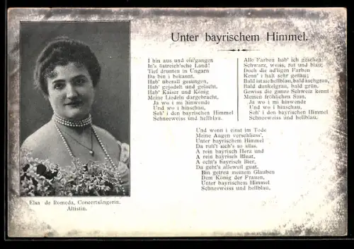 AK Musiker Elsa de Romeda, Konzertsängerin und Altistin