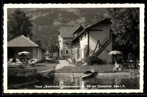 AK Bodensdorf am Ossiacher See, Haus Seefriede mit Garten u. Strand