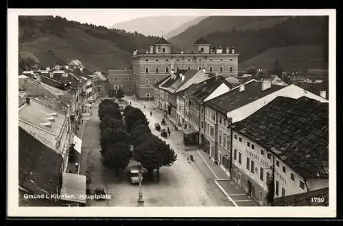 AK Gmünd i. Kärnten, Hauptplatz m. Feldners Gasthaus aus der Vogelschau