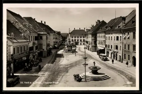 AK St. Veit a. d. Glan, Oberer Platz mit Brunnen u. Säulendenkmal