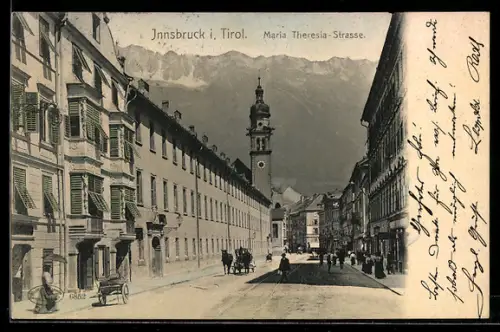 AK Innsbruck i. Tirol, Maria Theresia-Strasse mit Turm