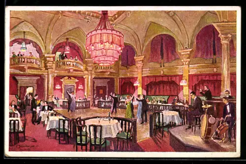 Künstler-AK Innsbruck, Gaststätte Austria-Tanzpalast M. Ambach, Ballsaal, Anichstrasse 24