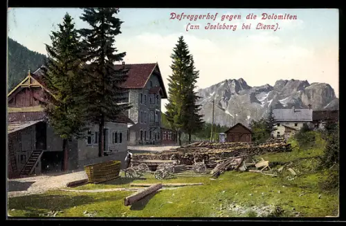 AK Iselsberg bei Lienz, Defereggerhof mit Dolomitenpanorama