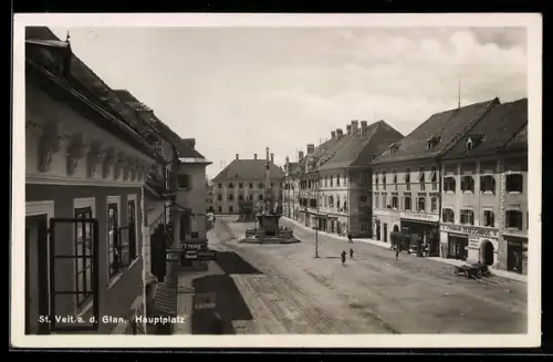 AK St. Veit a. d. Glan, Hauptplatz mit Säulendenkmal aus der Vogelschau