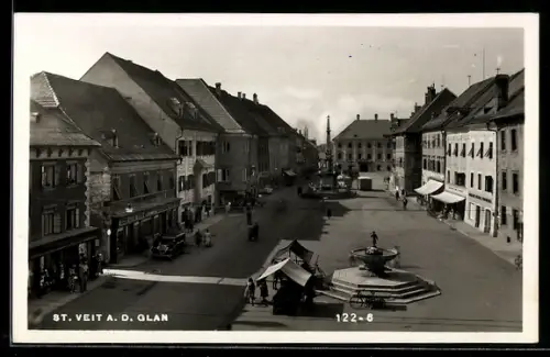 AK St. Veit a. d. Glan, Hauptplatz mit Brunnen und Marktständen