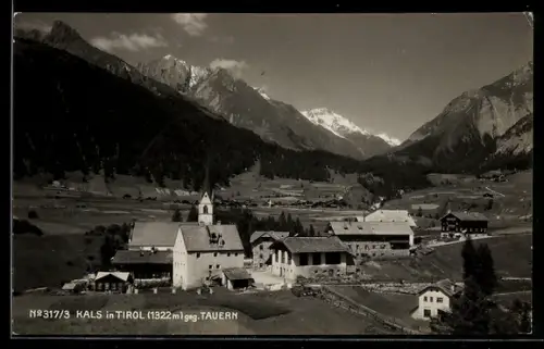 AK Kals, Ortsansicht mit Alpenpanorama aus der Vogelschau