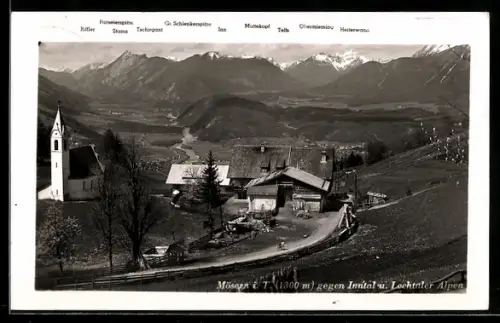 AK Mösern, an der Kirche, gegen Inntal und Lechtaler Alpen