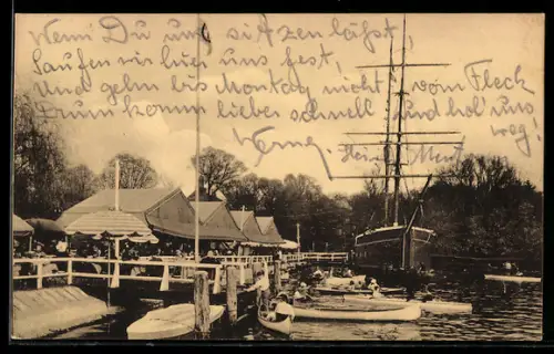 AK Berlin-Wannsee, Strand-Café am kl. Wannsee, Schoner-Brigg Dorthea, Inh. Arthur Schulz