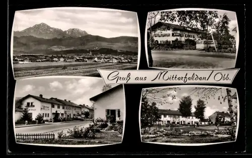 AK Mitterfelden /Obb., Gasthaus Rupertiklause, Ortsansicht mit Bergen