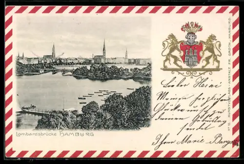 Präge-AK Hamburg-Neustadt, Lombardsbrücke, Ortspanorama, Wappen