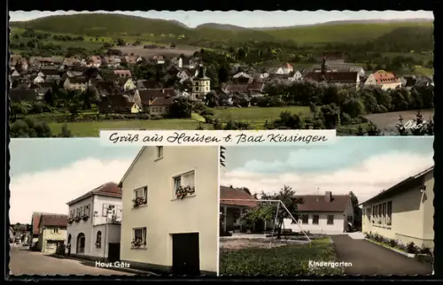 AK Hausen b. Bad Kissingen, Haus Götz, Kindergarten, Ortsansicht