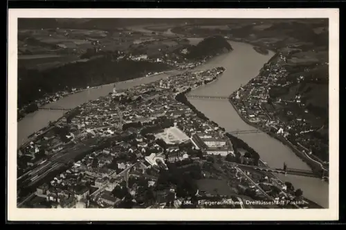 AK Passau, Fliegeraufnahme Dreiflüssestadt