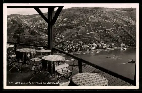 AK Assmannshausen, Blick vom Schweizerhaus auf Ort und Rhein