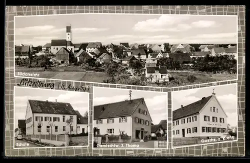 AK Lützelburg /Augsburg, Südansicht, Schule, Gemischtw. J. Thoma, Gasthaus Krone