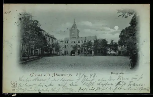 Mondschein-AK Duisburg, Burgplatz, Panorama