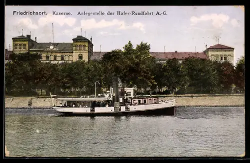 AK Friedrichsort, Kaserne, Anlegestelle u. Dampferder Hafen-Rundfahrt A.-G