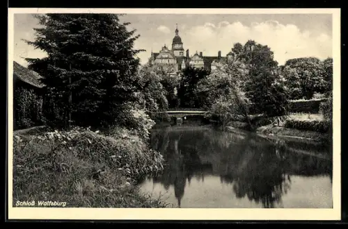 AK Wolfsburg, Schloss Wolfsburg, Gewässer, Brücke